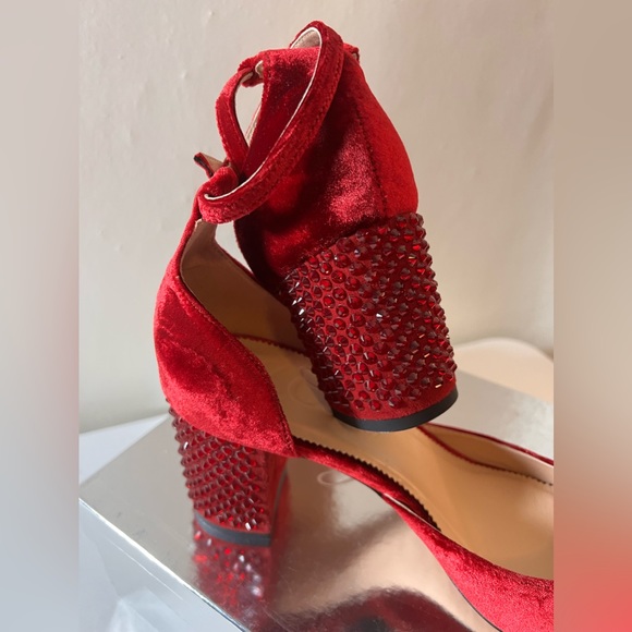 J.Crew Maisie Ruby Red Crystal Studded Velvet Heels - Picture 8 of 11